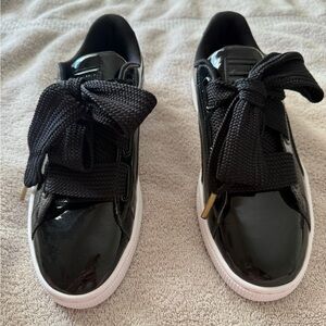 PUMA Black Patent Leather Sneakers with Large Laces